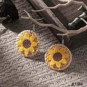 #194 | Sunflower Rattan Woven Dangle Earrings 🌻
